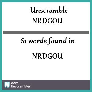 DRAWNO unscrambled and found 61 words..